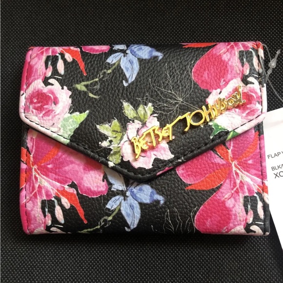 Betsey Johnson XOLANA Bi-Fold Flap Wallet Black Multicolored Floral Print NWT - Picture 13 of 13